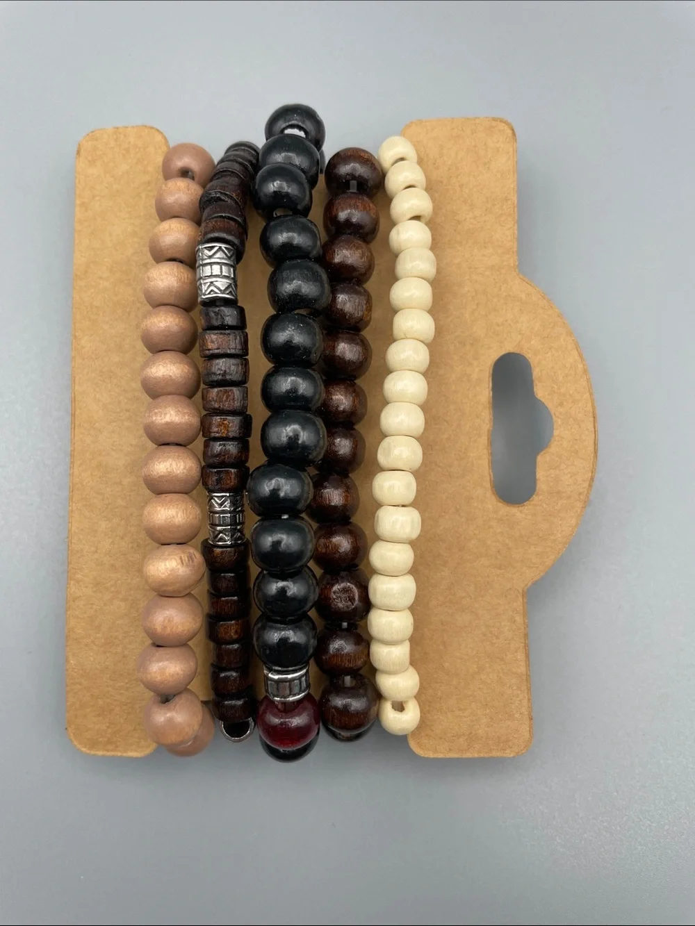 Fashion Jewelry Men's Multi-Strand Beaded Bracelet Set - Brown, Black & Cream